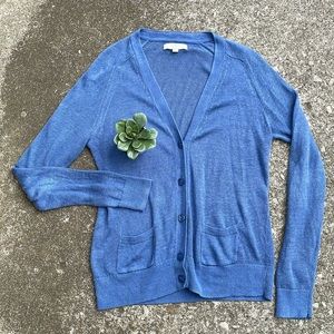 LOFT | 100% Linen Knit Cornflower Blue Button-up Cardigan